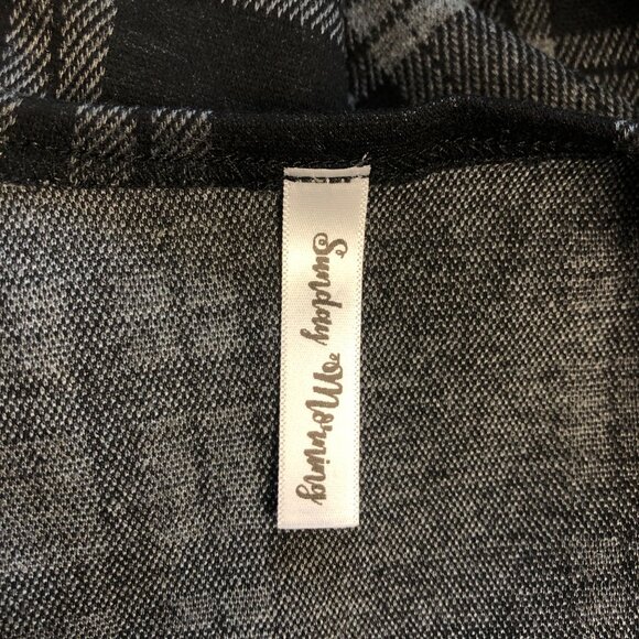 Plaid Open Front Long Sleeve Cardigan Womens Size Large Black Gray Layering NEW - Picture 4 of 8